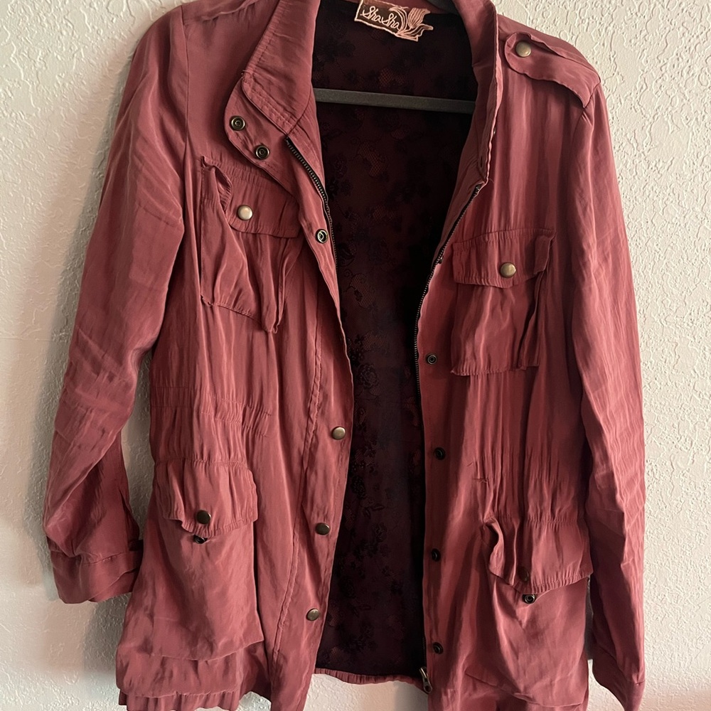Pink Utility Jacket Lightweight Canvas Adjustable Waist